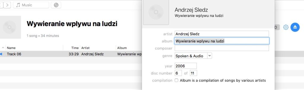 Screen shot of metadata for Breath track showing Polish artist
